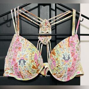 Victoria's Secret The Fabulous Macrame Racerback Push-Up Bikini Top floral 34B